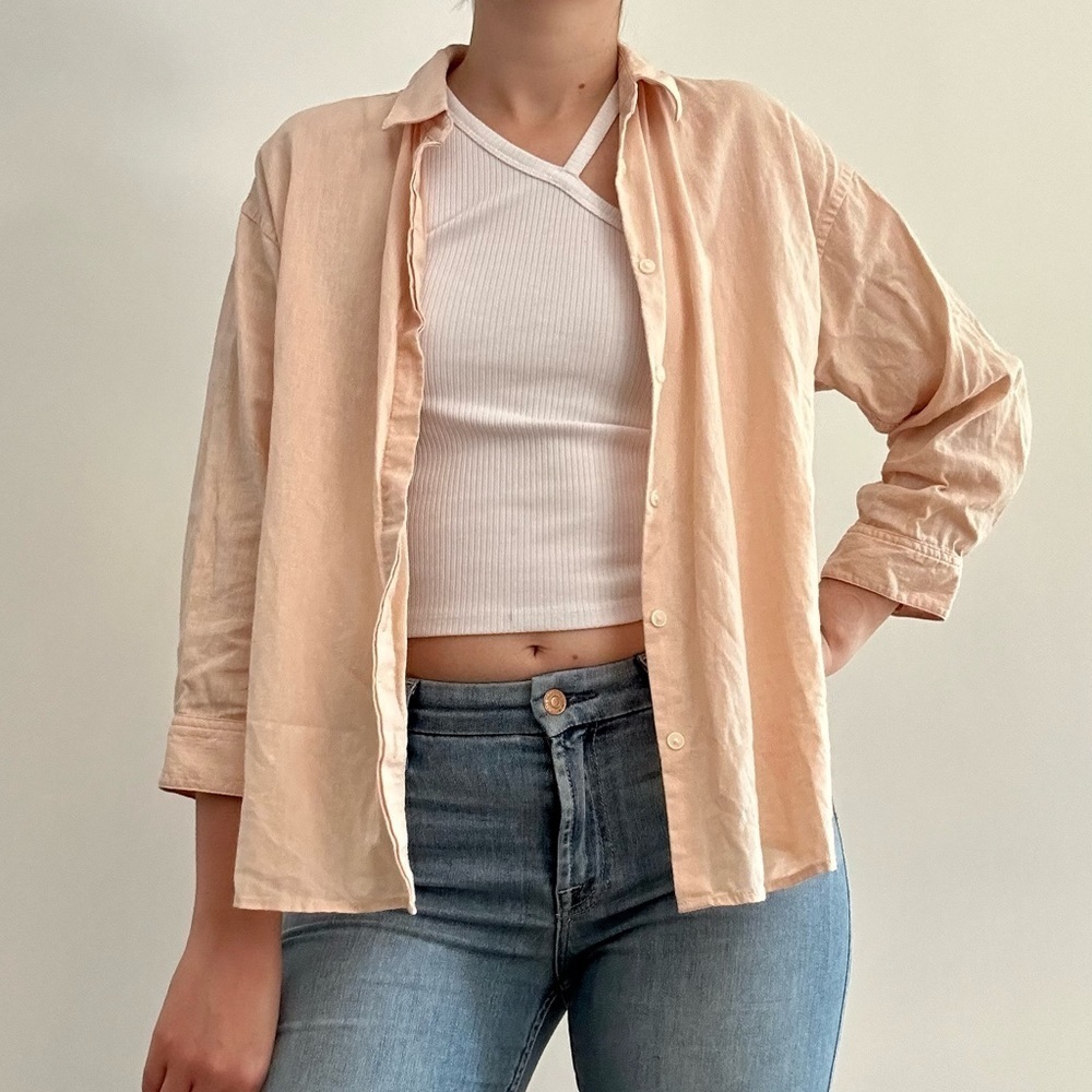Uniqlo Linen Blend 3/4 Sleeve Pink Shirt  - XS